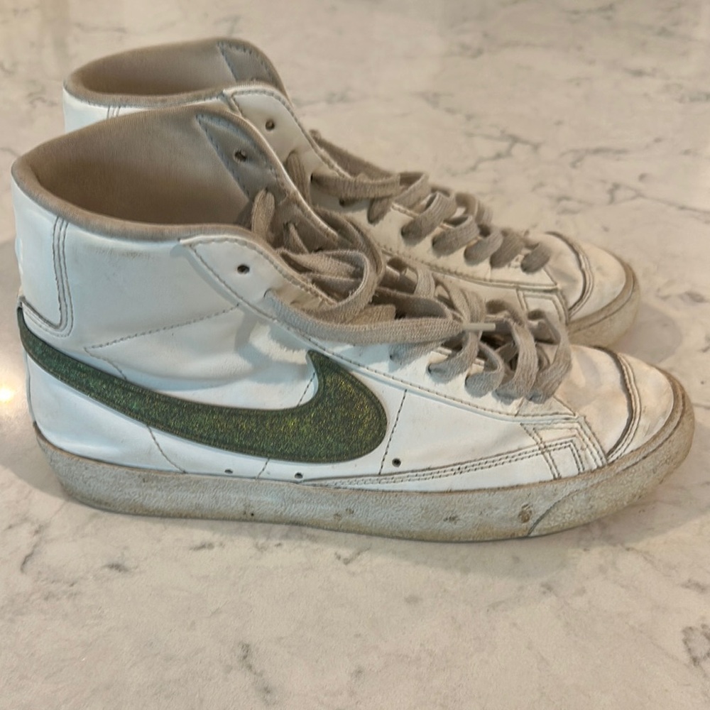 Nike White and Green High-Top Sneakers